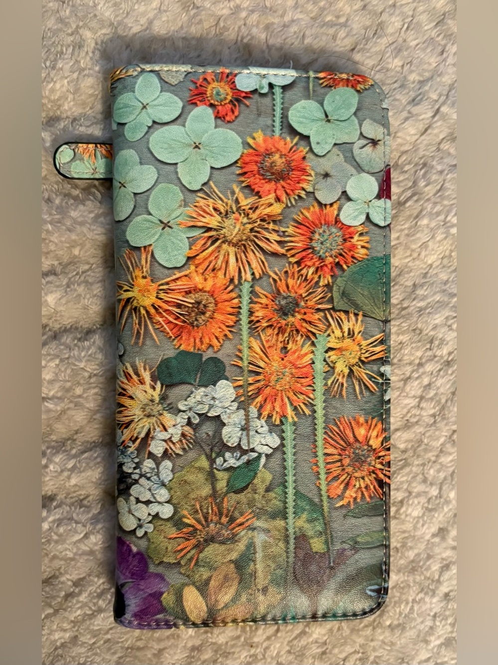 Floral Print Phone Wallet Case - Orange & Teal